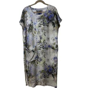 Yuvita Maxi Dress Size Small Green Lavender Gray Pure Linen Floral Lagenlook